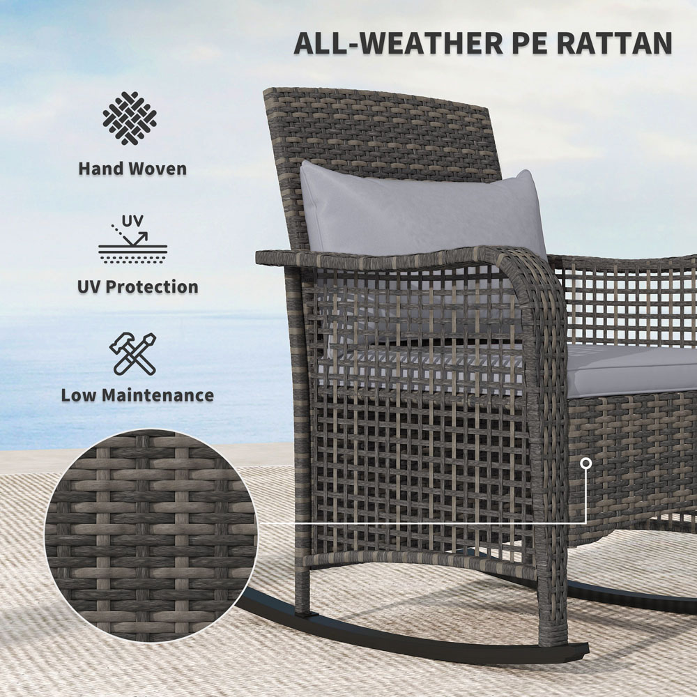 Outsunny Light Grey Rattan Garden Rocking Chair with Cushions Image 8