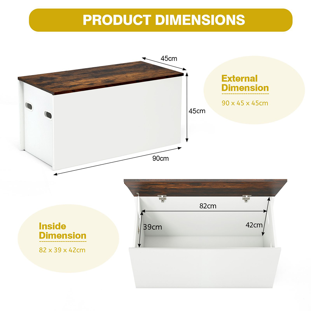 Costway Rustic Brown Kids Flip Top Storage Chest Image 9
