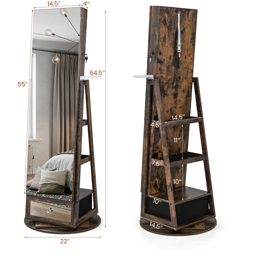 Costway Rustic Brown Wall Mirror with Cabinet 37 x 140cm Image 9