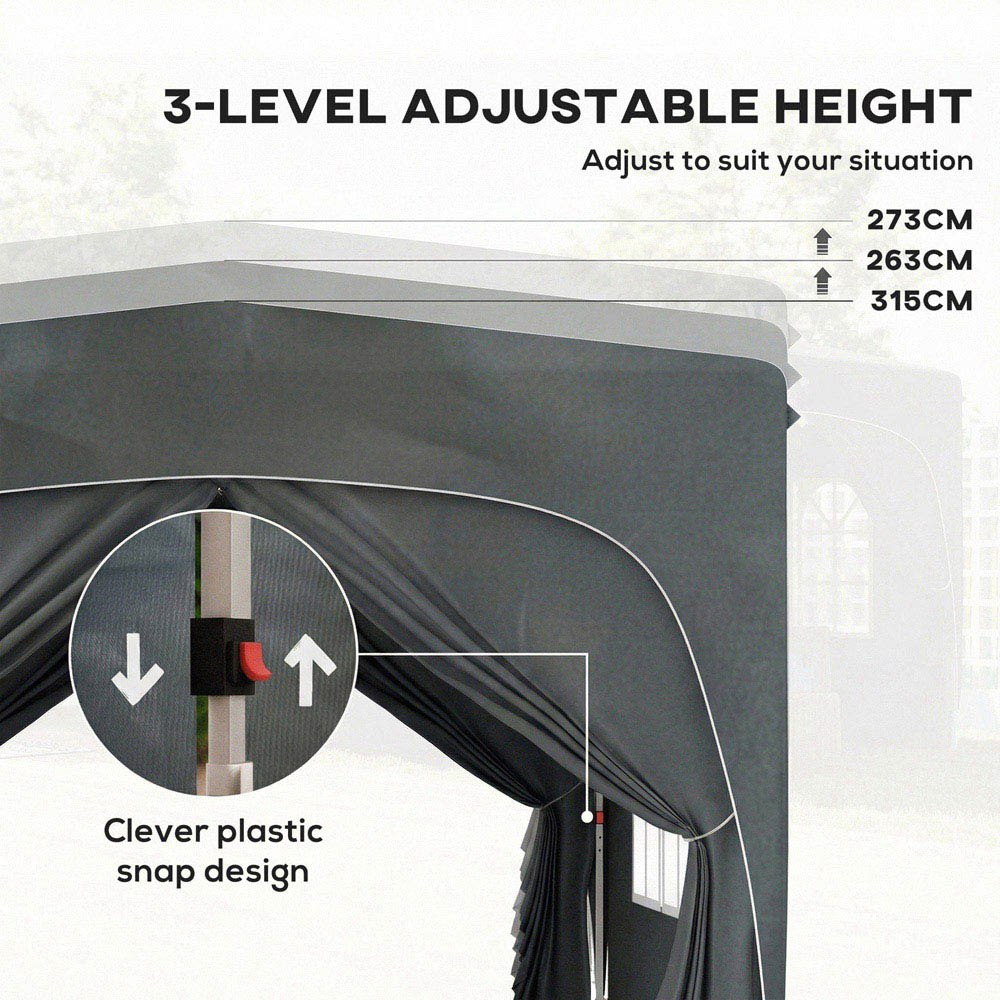 Outsunny 3 x 3m Dark Grey Pop-Up Gazebo with Sides and Carry Bag Image 5