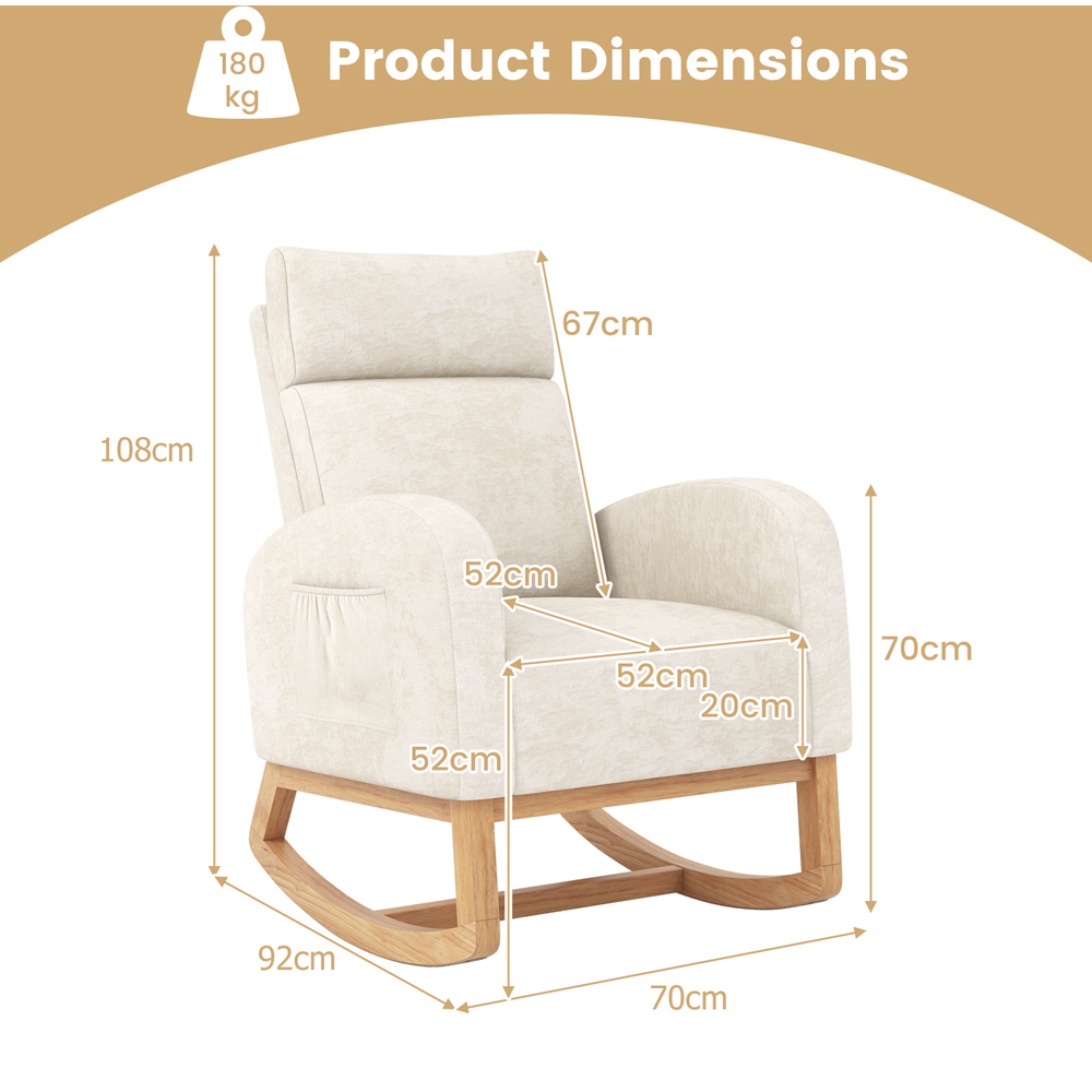 Costway Beige Upholstered Chenille Nursery Rocking Chair Image 6
