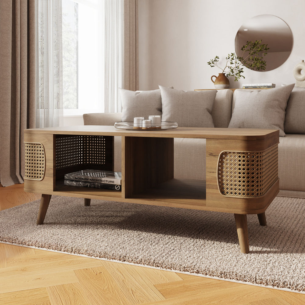GFW Sorrel 2 Shelf Oak Rattan Coffee Table Image 8