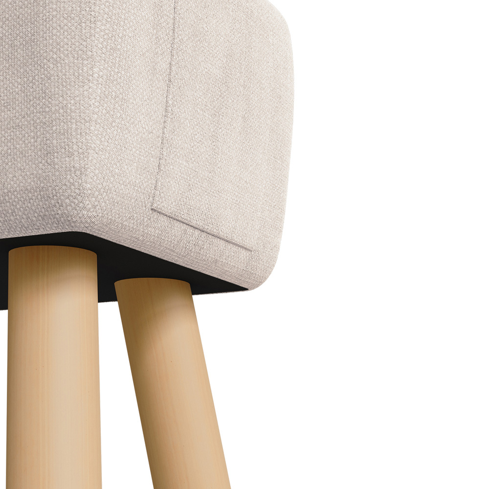 Living and Home Beige Linen Footstool with Oak Legs and Side Pocket Image 3