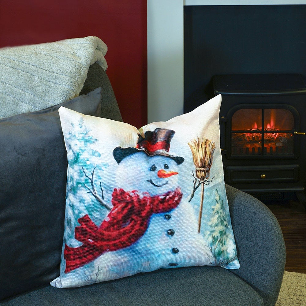 Xmas Haus Snowman with Brush Christmas-Themed Cushion 45 x 45cm Image 2