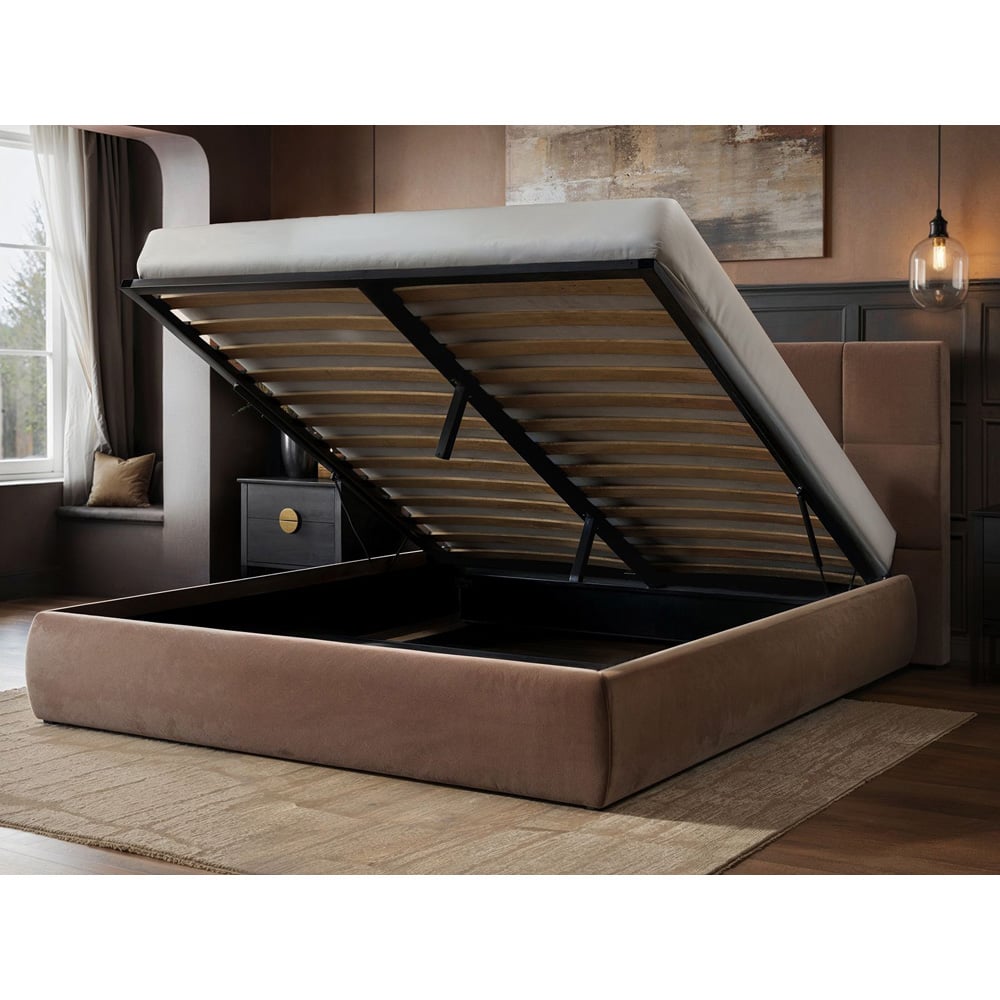 Solace+Co Mika King Size Chocolate Velvet Ottoman Bed Image 5