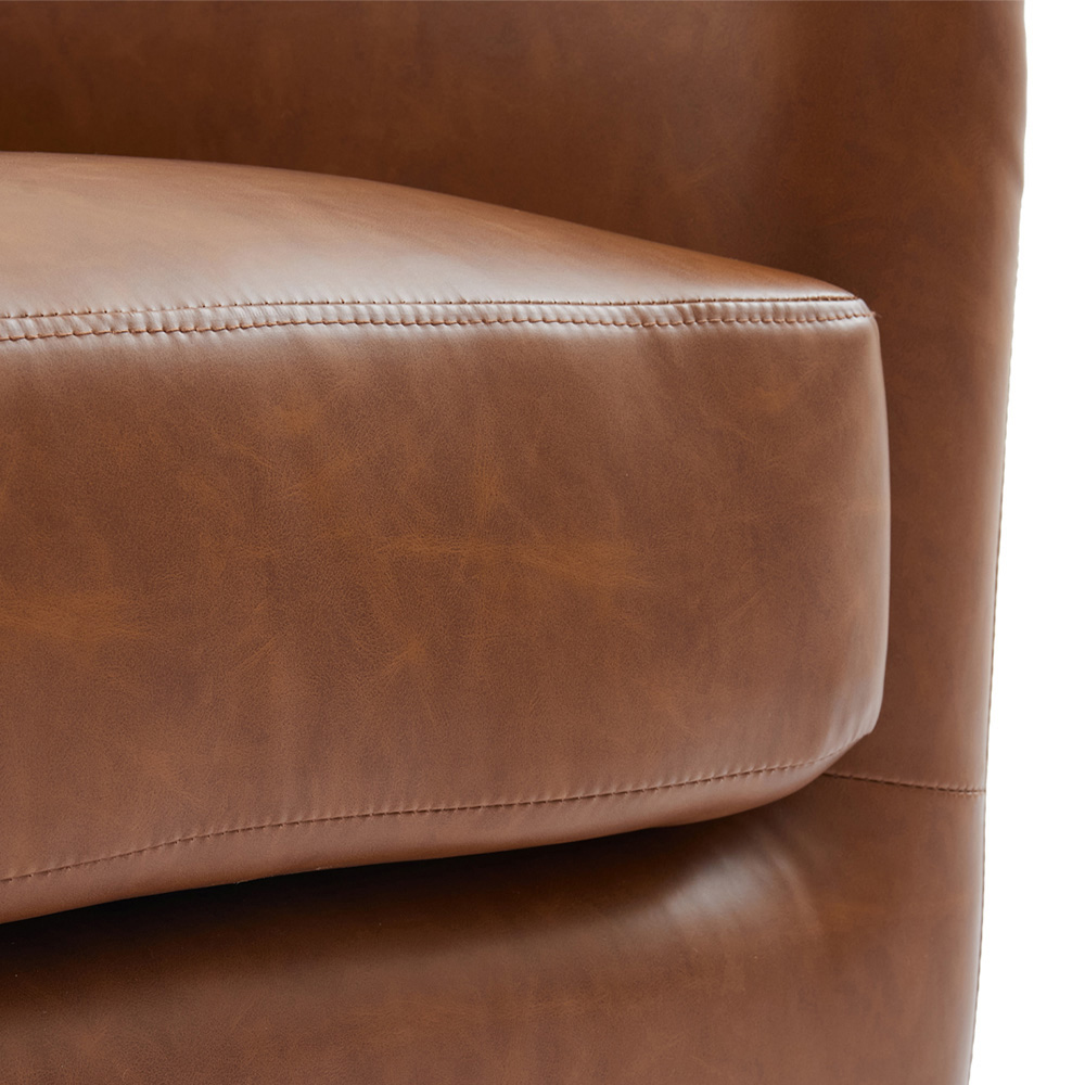 Living and Home Brown PU Leather Retro Swivel Armchair Image 4