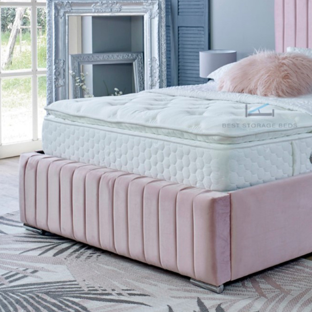 DS Living Savoy Small Double Pink Panel Line Soft Velvet Bed Frame Image 3