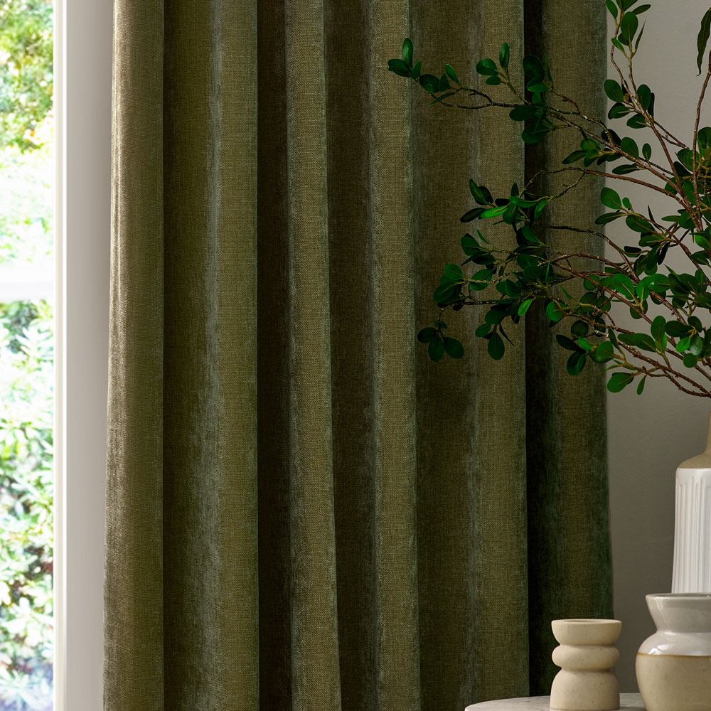 Yard Heavy Olive Chenille Blackout Pencil Pleat Curtains 168 x 229cm Image 3