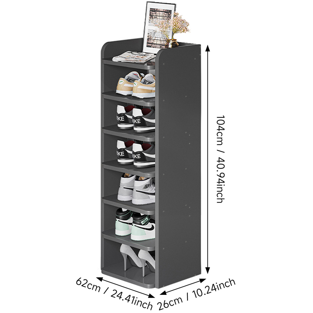 Living and Home 7 Shelf Black Shoe Rack with Raised Guardrail Image 8