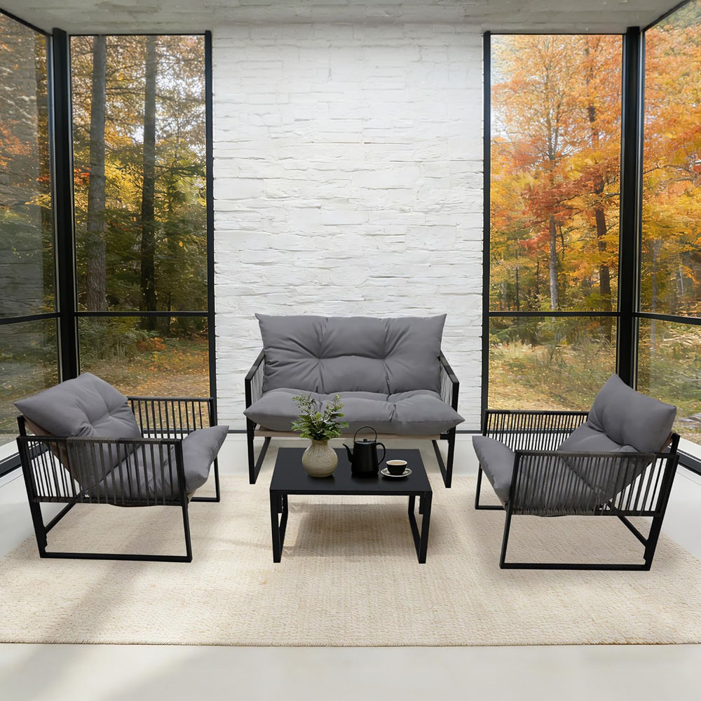 Alivio 4 Seater Grey Garden Sofa Chair Set with Cushions and Coffee Table Image 1