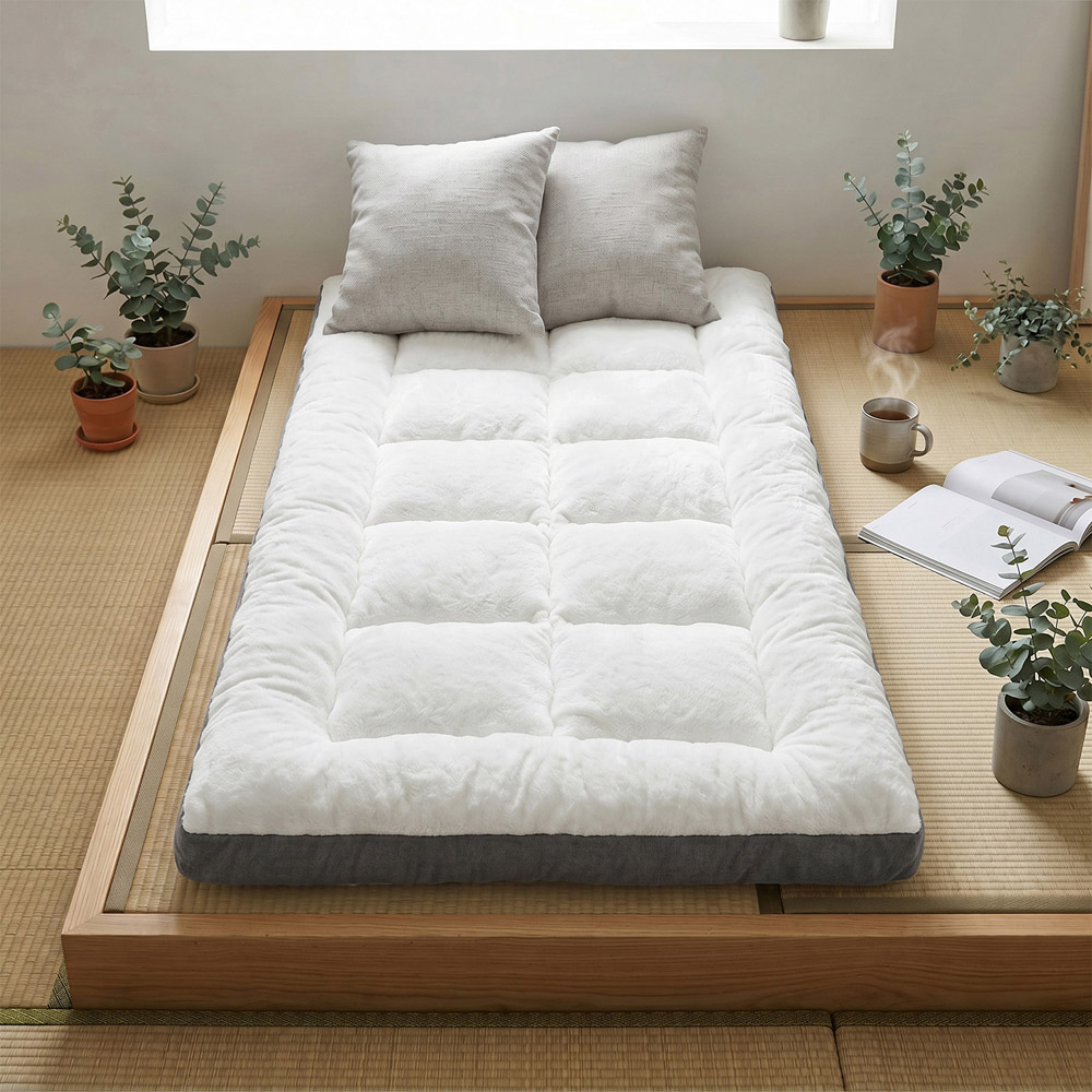 Living and Home Single White and Grey Quilted Plush Mattress Topper Image 6