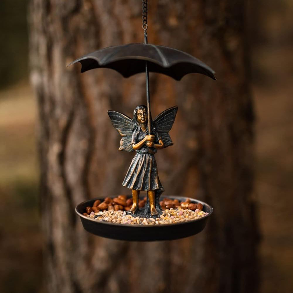 Marco Paul Resin Fairy with Umbrella Bird Feeder Image 3
