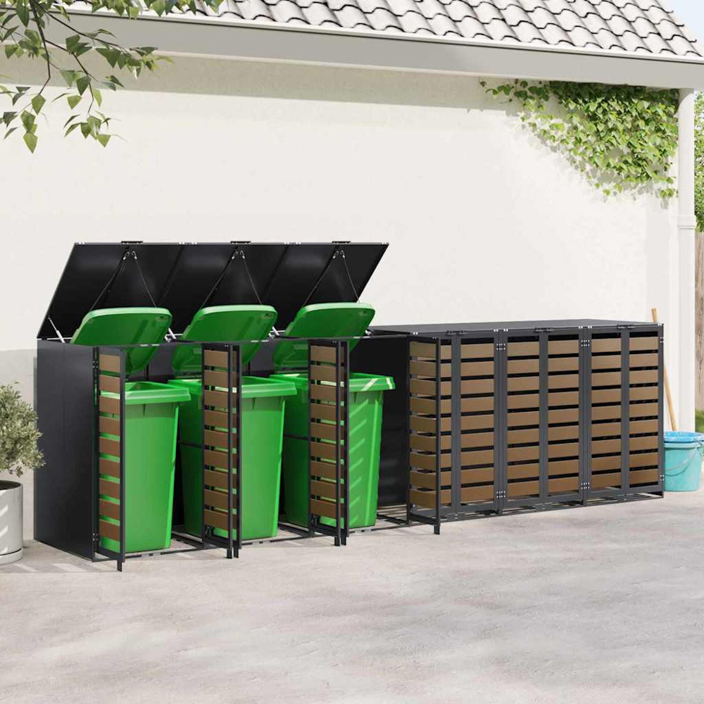 vidaXL Anthracite 6 Wheelie Bin Storage Shed with HDPE Door Image 2