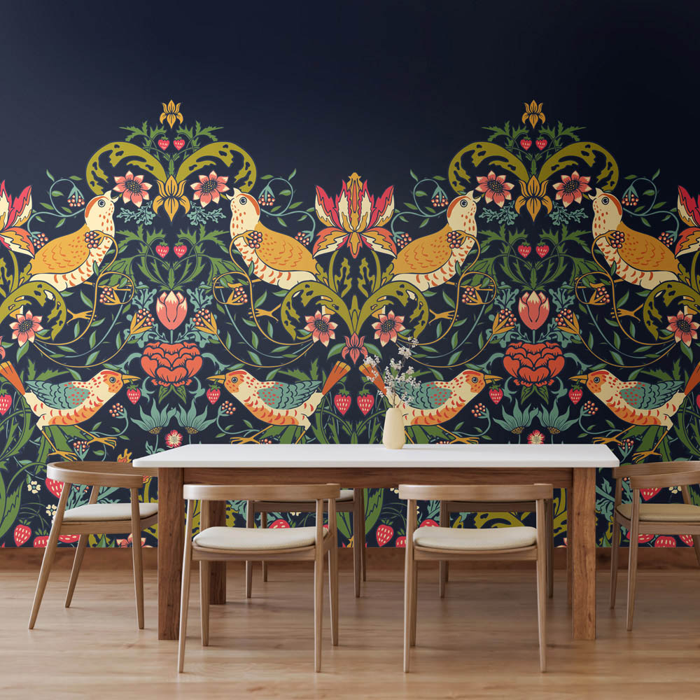 Origin Murals Birds Fruit and Foliage Navy Wall Mural Image 1
