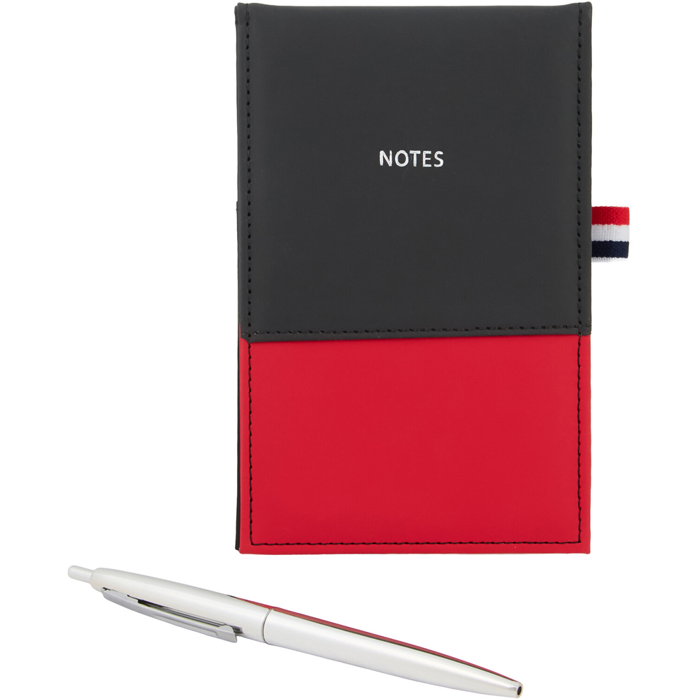 Red and Black Stripe Notebook and Pen Image 3