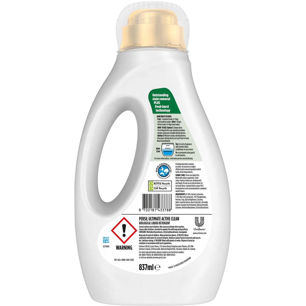 Persil Ultimate Active Clean Liquid Detergent 31 Washes 837ml 6 Pack Image 3