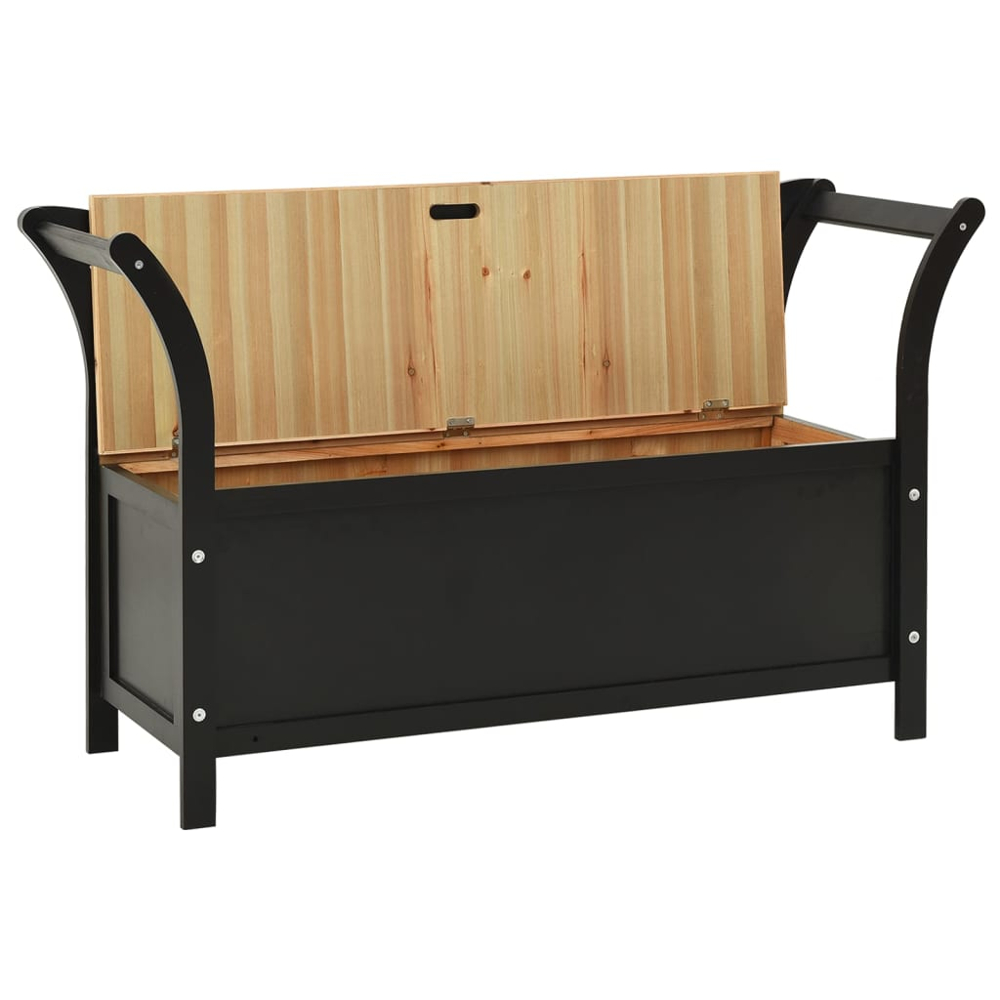 vidaXL 2 Seater Black Fir Wood Storage Bench Image 4