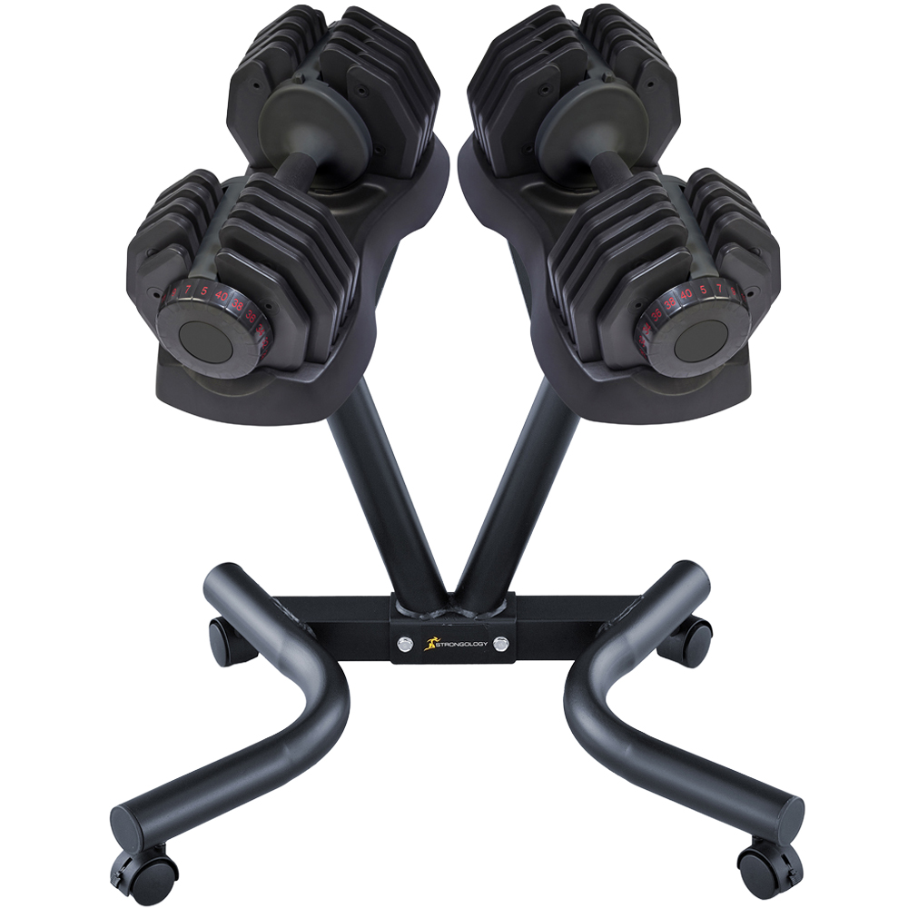 Strongology Adjustable Dumbbell Set with Universal Floor Stand 40kg 2 Pack Image 1