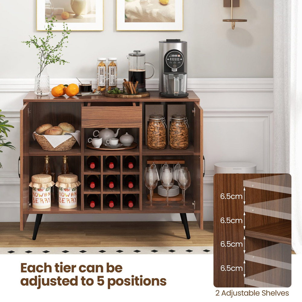 Costway 2 Door Single Drawer 4 Shelf Walnut Mid Century Modern Buffet Server Cabinet Image 4