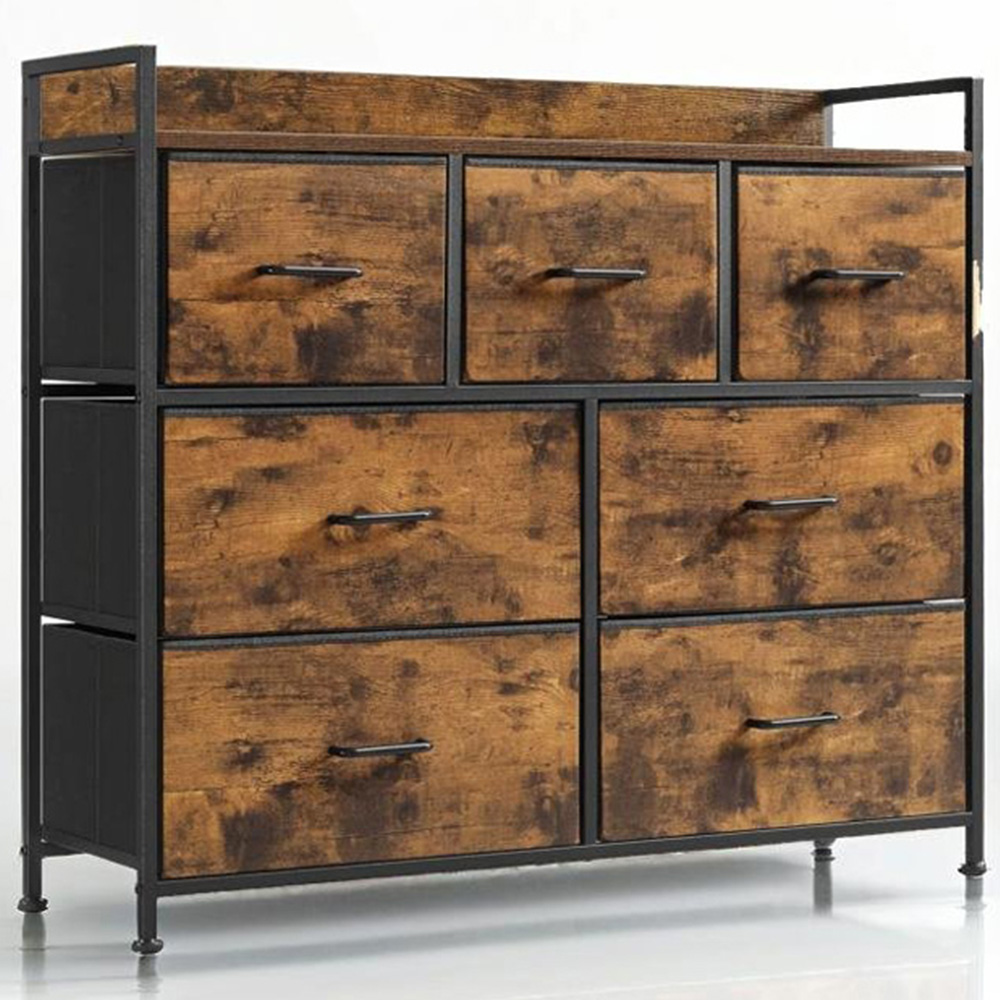 Modcraft 7 Drawer Single Shelf Rustic Brown Chest of Drawers Image 3