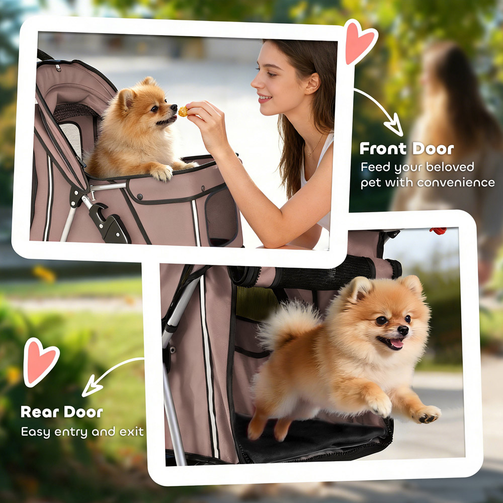 PawHut Coffee Pet Stroller with 3 Wheels Image 6