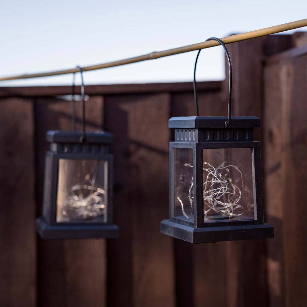 ValueLight Solar Black Outdoor Lantern Table Lamps with Multicolour Fairy Light Pack of 2 Image 3