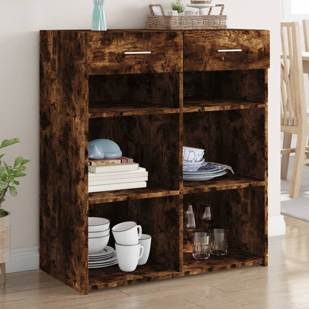 vidaXL 2 Drawer 6 Shelf Smoked Oak Sideboard Image 1