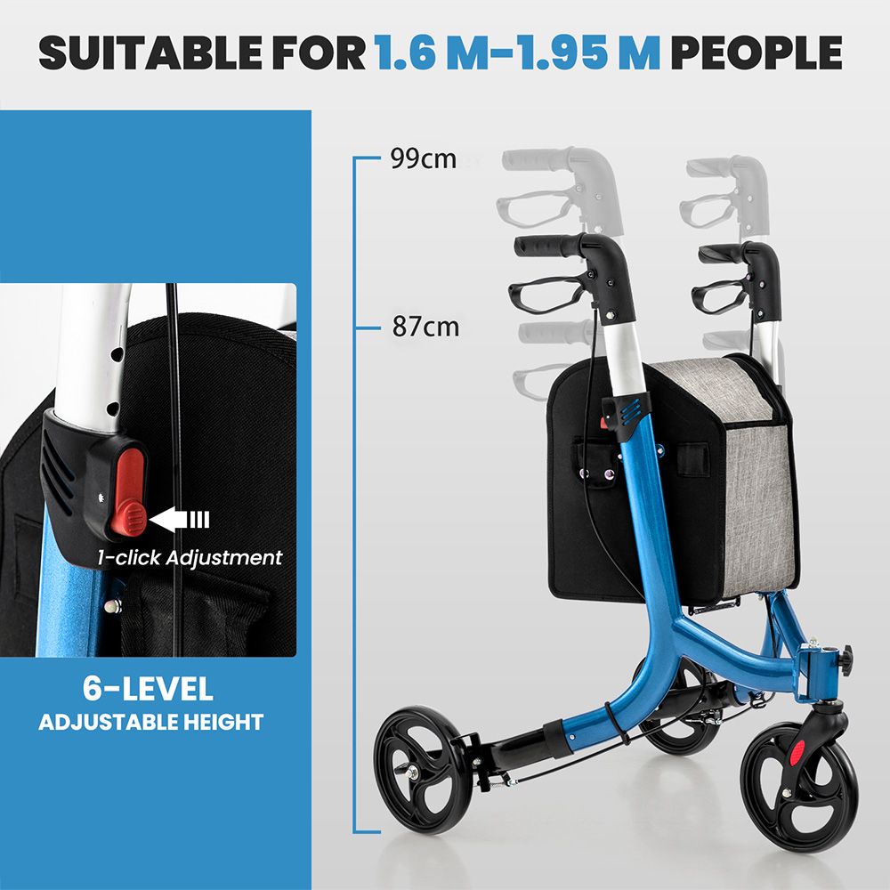 Costway Blue Folding Aluminium Rolling Walker with Zippered Storage Bag Image 6