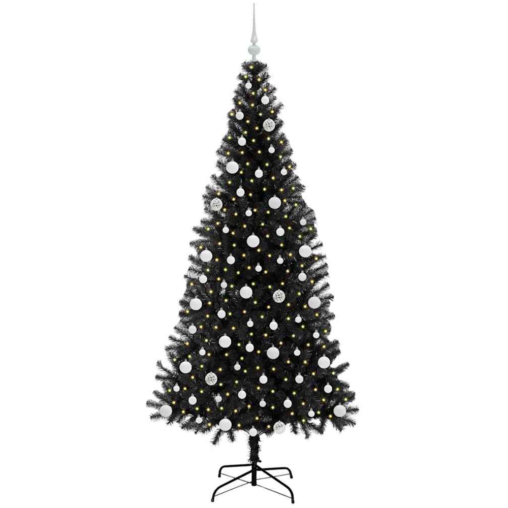 vidaXL Pre-Lit White Baubles Black Artificial Christmas Tree 7ft Image 1