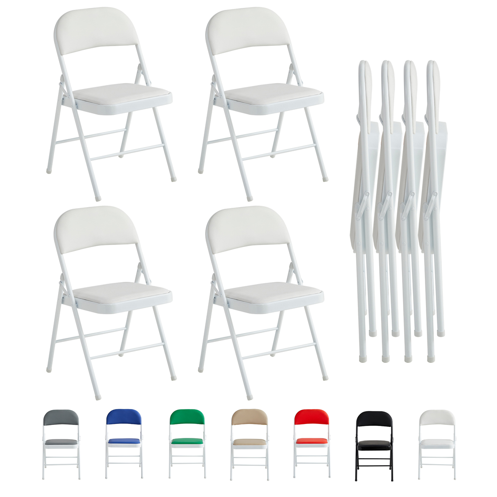 Set of 4 White Padded Folding Metal Dining Chairs Image 2