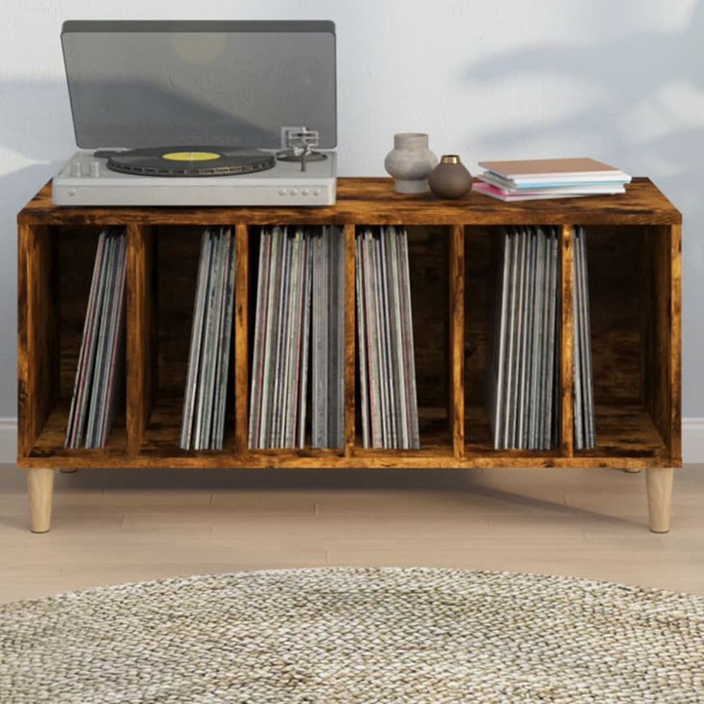 vidaXL 6 Shelf Smoked Oak Record Cabinet Image 1