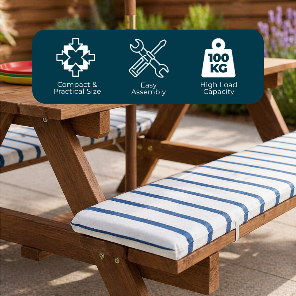 Jack Stonehouse 4 Seater Stripe Design Kids Picnic Table and Parasol Set Image 5