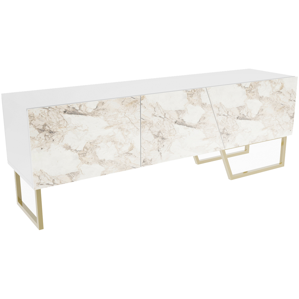 Decorotika Parla 3 Door White Marble and Gold TV Unit Image 2