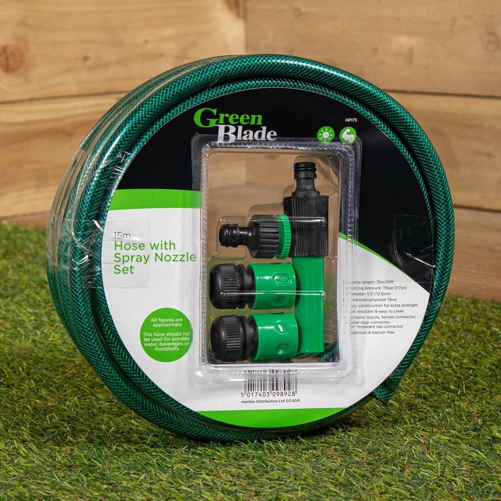 Samuel Alexander 15m Reinforced Green Garden Hosepipe with Spray Nozzle Image 2