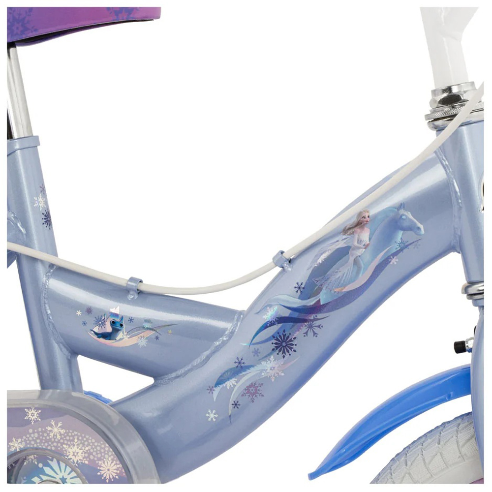 Huffy Disney Frozen Kids 14 inch Blue Bike with Stabilisers and Snowflake Bubble Maker Image 5