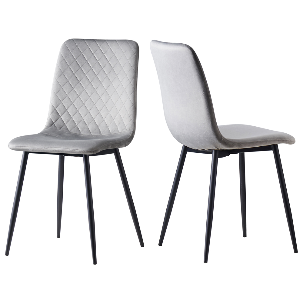 Lexi Set of 2 Light Grey Velvet Fabric Dining Chairs Image 2