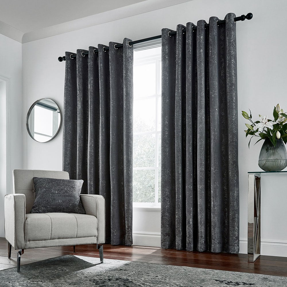 Helena Springfield Roma Lined Gunmetal Eyelet Curtains 168 x 183cm Image 4