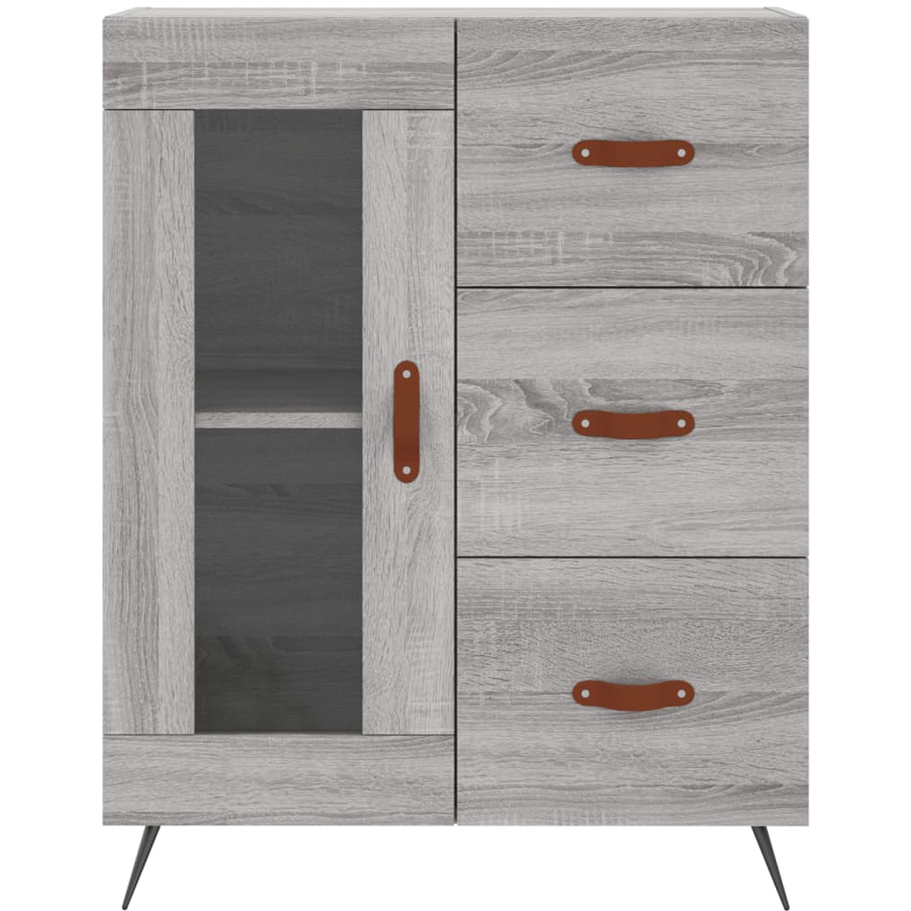 vidaXL 3 Wood and Glass 3 Drawer Grey Sonoma Highboard Image 5