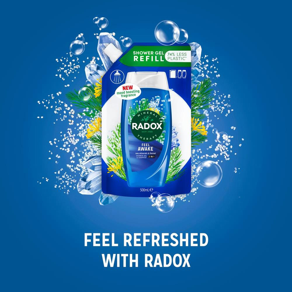 Radox Mineral Therapy 2-in-1 Refill Pouch Feel Awake Shower Gel 500ml 5 Pack Image 5
