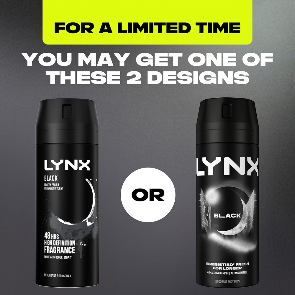 Lynx Black Frozen Pear and Cedarwood 48H Protection Deodorant Body Spray 150ml 18 Pack Image 8