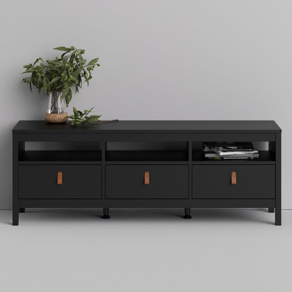 Florence Barcelona 3 Drawer 3 Shelf Matt Black TV Unit Image 1