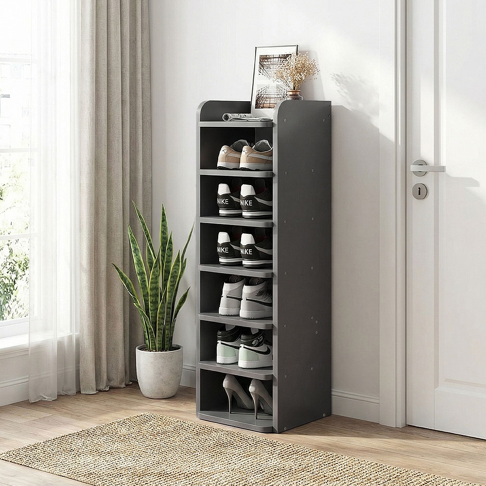 Living and Home 7 Shelf Black Shoe Rack with Raised Guardrail Image 7