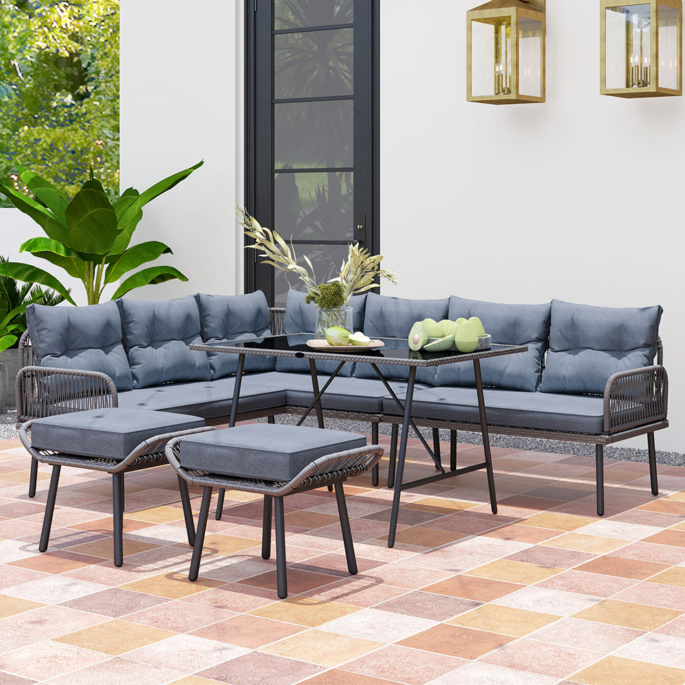 Outsunny 9 Seater Charcoal Grey Sectional Outdoor Furniture Set Image 1