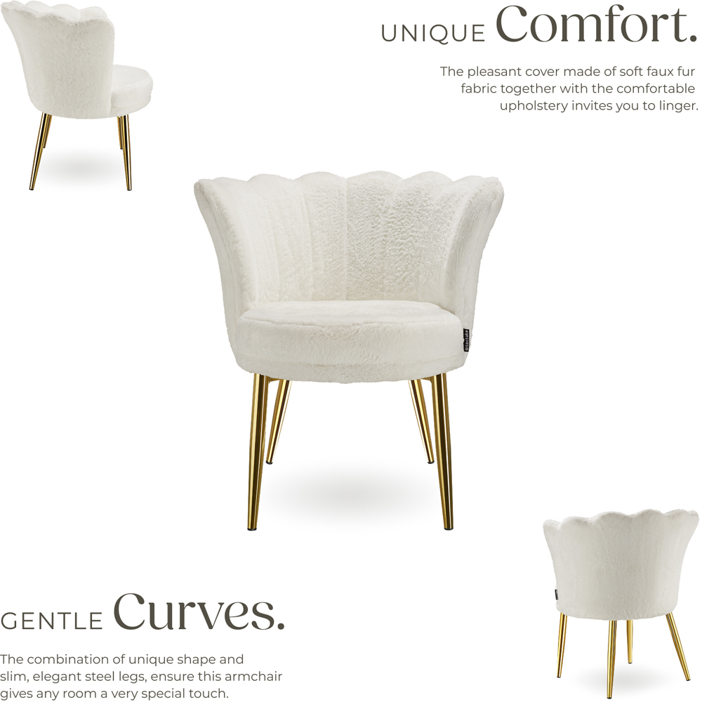 tectake Stella Cream and Gold Faux Fur Armchair Image 3