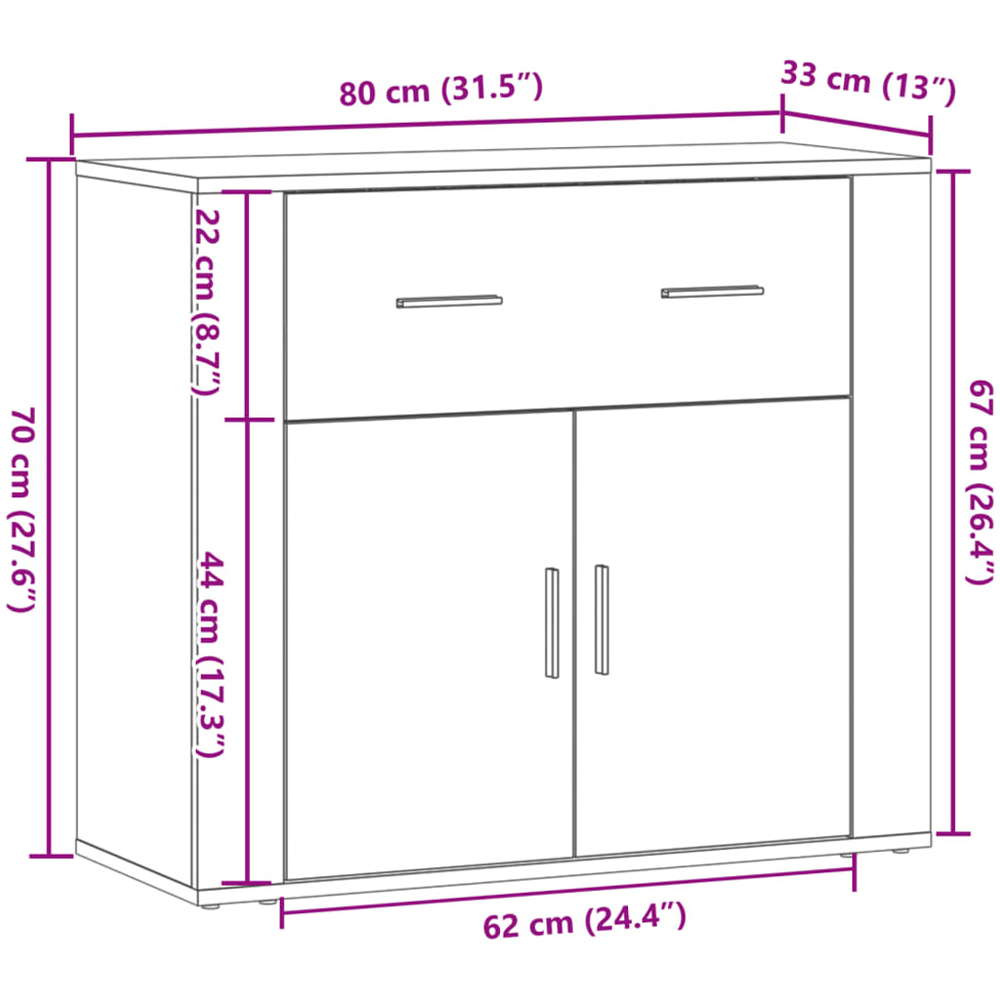 vidaXL 2 Door Single Drawer Old Wood Sideboard Image 9
