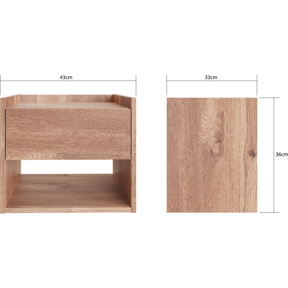 GFW Harmony Single Drawer Oak Wooden Wall Mounted Bedside Table Set of 2 Image 6