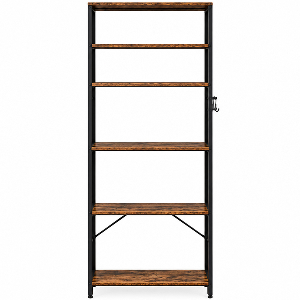 Modcraft 6 Shelf Black and Rustic Brown Adjustable Industrial Kitchen Storage Rack with 6 Hooks Image 3