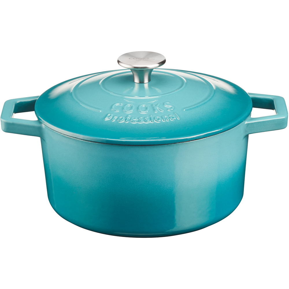 Cooks Professional 20cm Teal Cast Iron Casserole Dish with Lid Image 1