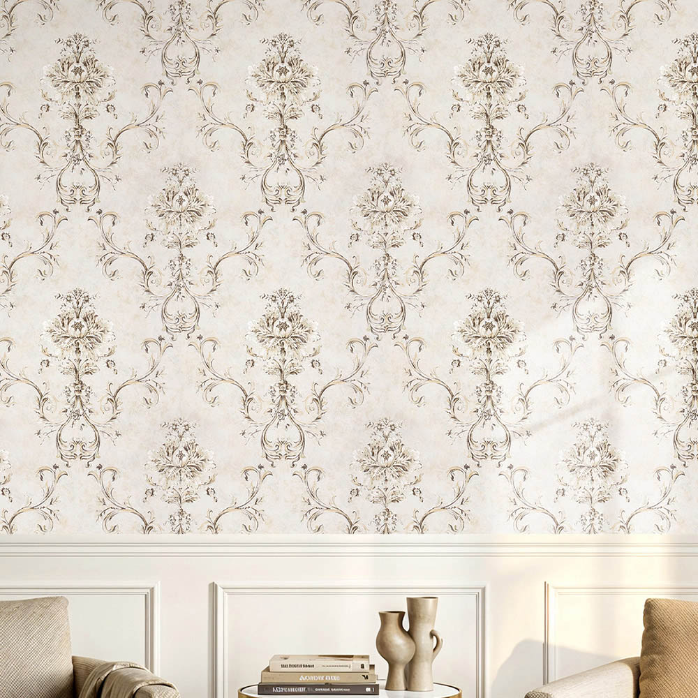 Living and Home Damask Pattern 3D Embossed Light Cream Non-Pasted Non-Woven Vintage Wallpaper Image 7