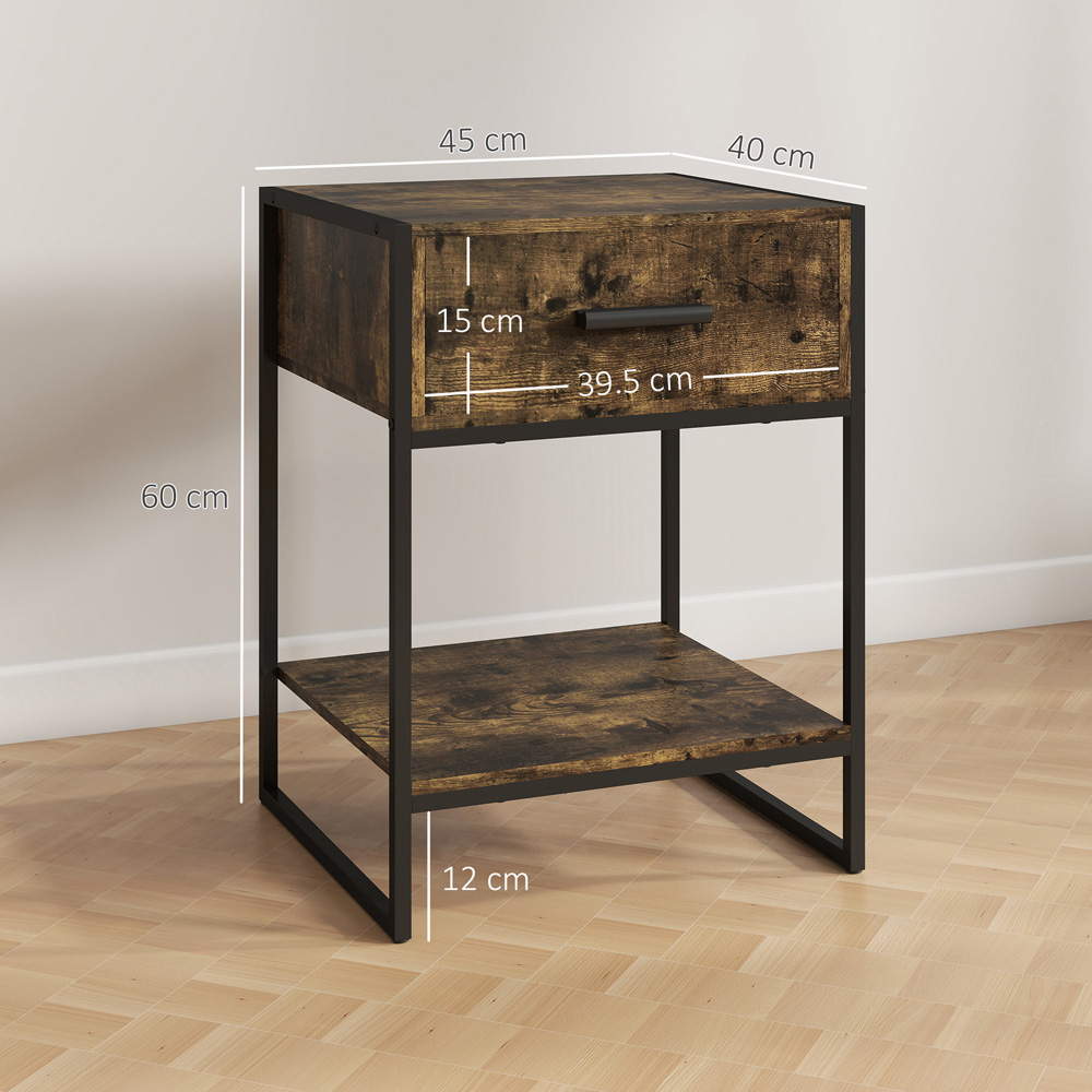 HOMCOM Single Drawer Single Shelf Rustic Brown Modern Bedside Table Image 9